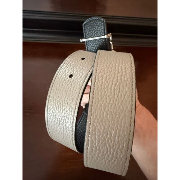 Tory Burch Reversible Miller Belt Womens Black Taupe Excellent Logo Buckle NEW main image 6